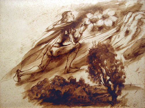 Pavel Tchelitchew - Figures in the Clouds - 1932 sepia ink and wash on paper